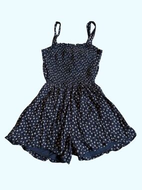 Hollister Floral Smocked Romper Dress Women's Size S Navy White Removable Straps